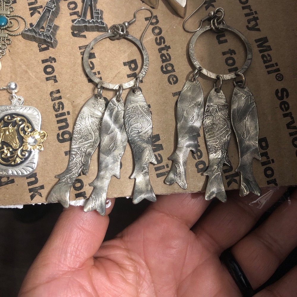 Vintage Silver Fish Dangle Earrings